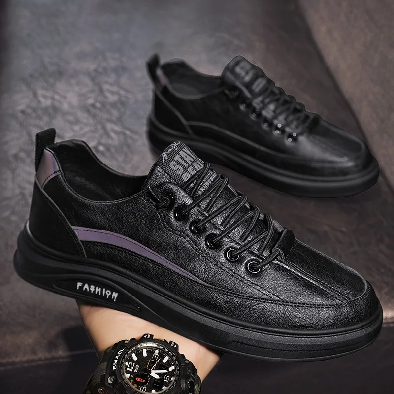 

Men's Leather Casual Shoes Classics Black Breathable Loafers Lightweight Comfortable Walking Shoes Male Driving Shoes Moccasins