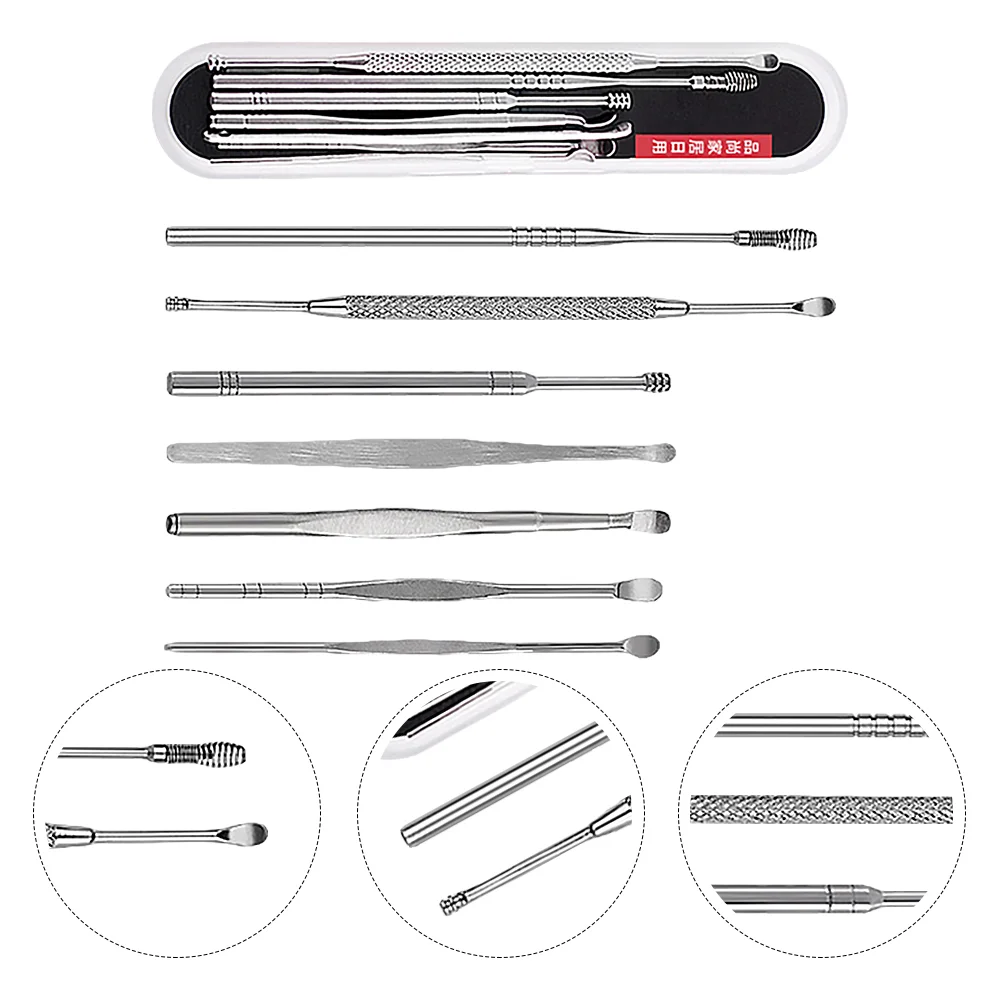 7PCS Ear Tool Sets Ear Pick Ear Wax Removal Tools Ear Spoon Ear Scraper Ear Cleaning Tools for Men Kids ( Silver ) Earwax 6