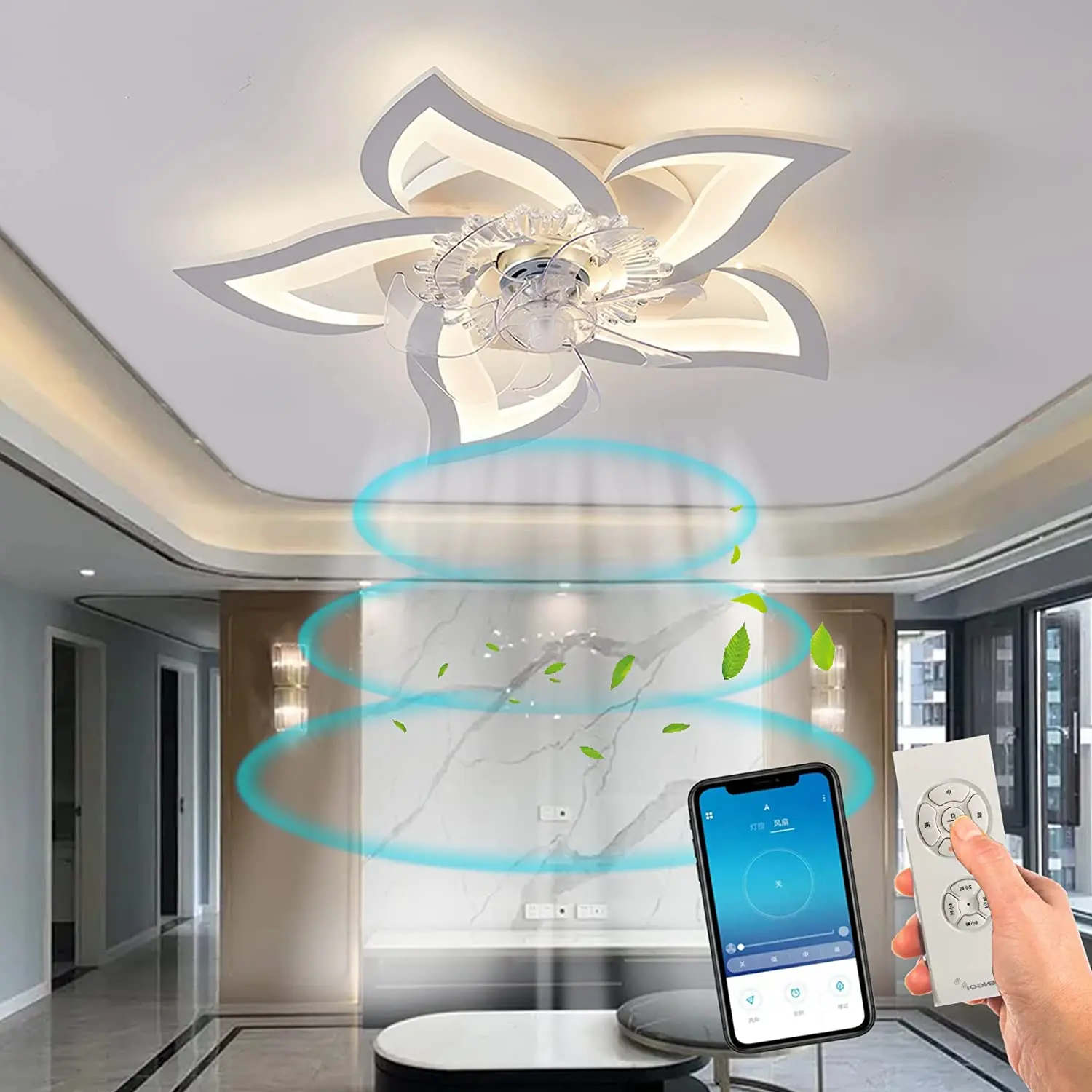 LED Ceiling Fan With Lighting Creativity 5 Flame Dim Dim Fan Light