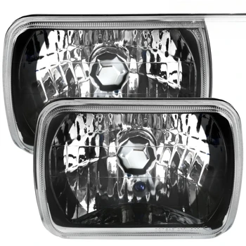 Black 7x6 Sealed Beam LED Headlights – Left & Right Pair with T10 City Lamp + H4 Bulbs | For Chevy Square Headlight Conversion Upgrade 1