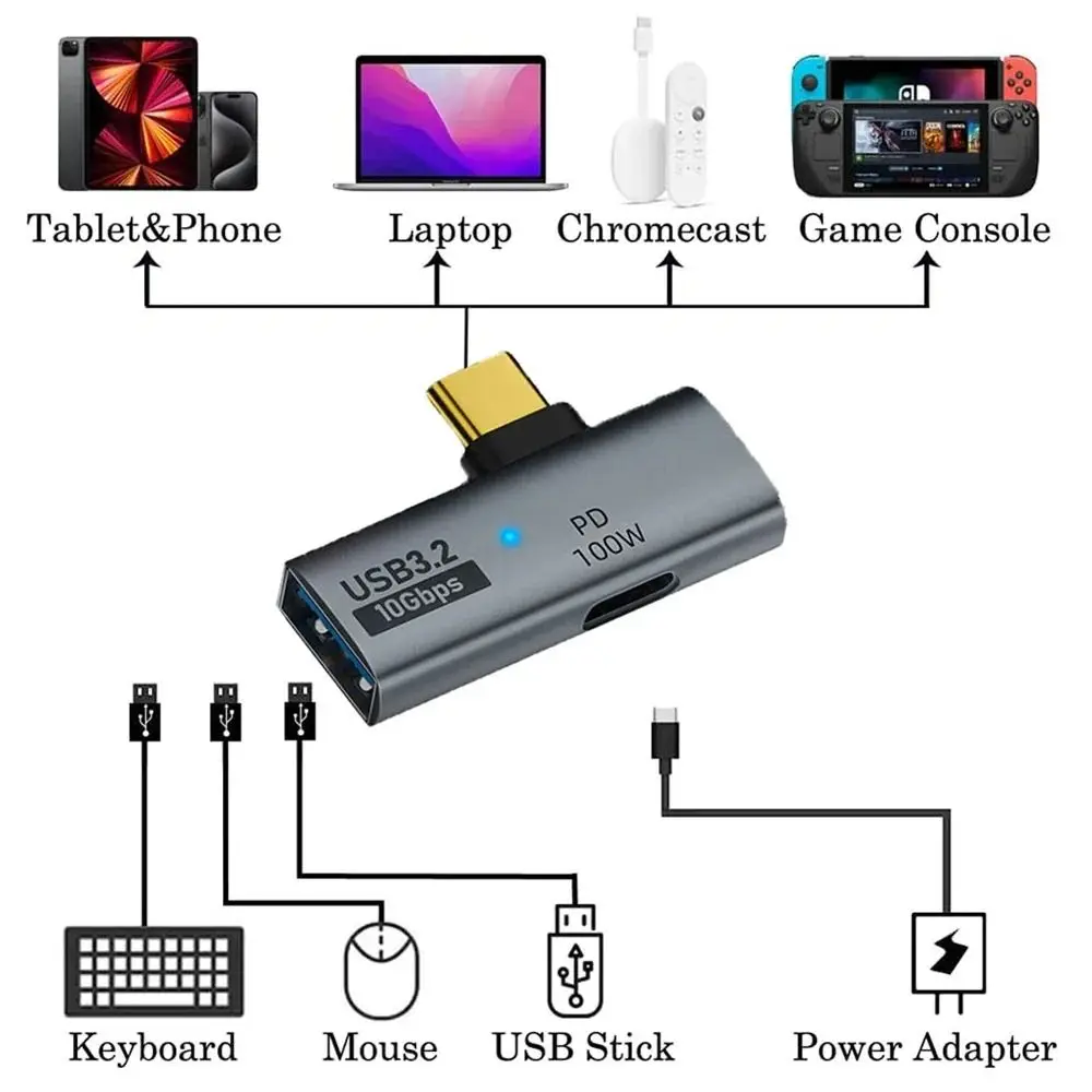 2 in 1 USB 유형 C 어댑터 직각 PD 100W USB OTG 어댑터 데이터 전송 전화/컴퓨터/노트북/U 디스크용 고속 충전
