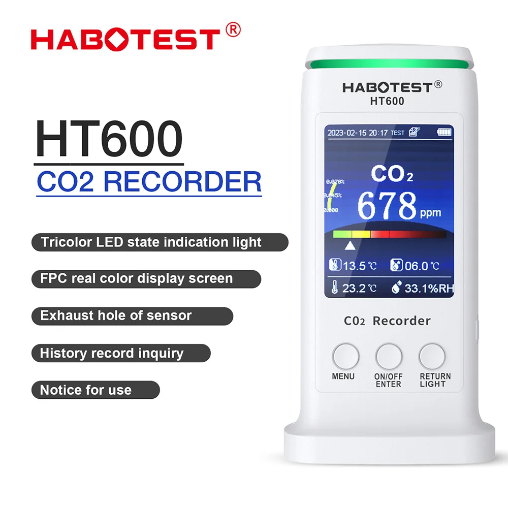 

HABOTEST HT600 Indoor CO2 Detector Air Quality Monitor CO2 Meter for Carbon Dioxide Temperature and Relative Humidity Tester