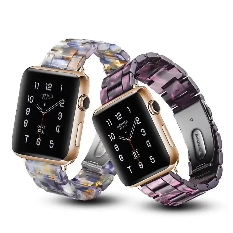 

Resin Strap For Apple Watch 8 Three Bead Resin Watch 765SE Fragmented Glacier Transparent Wristband Watch Band
