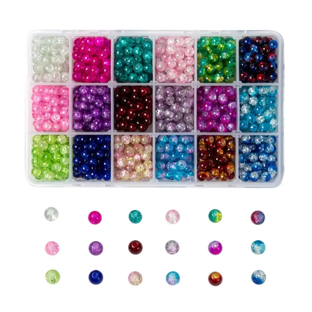 

1260pcs 18Colors Spray Painted Crackle Glass Beads Round Mixed Color 6mm Hole: 1.3~1.6mm about 70pcs/color 18Colors 1260pcs/box