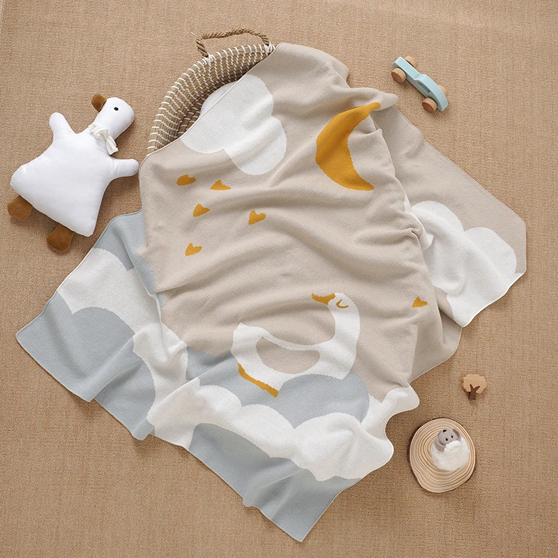 Coperte per Neonati in Maglia, 100*80CM, per Culla e Passeggino, con Simpatico Cartone Animato Oca, Morbidissime - immagine 3