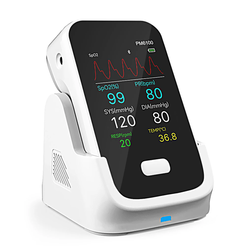 6 ב 1 כף יד חולה צג ecg רב-פרמטר ecg hr nibp 2 טמפ 'זמן אמת moniting עם אפליקציית bluet' עבור אנדרואיד ios