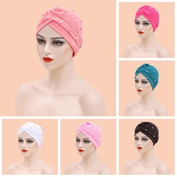African Headwrap Ladies Head Wraps India Hat Hijabs Cap Women Beaded Turban Bonnet Soild Color Cotton Turban Hat Inner Hijab Cap