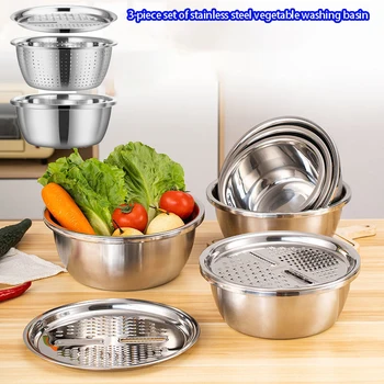 3-Piece Stainless Steel Strainer & Mixing Bowl Set – Multi-Use Prep Set 1