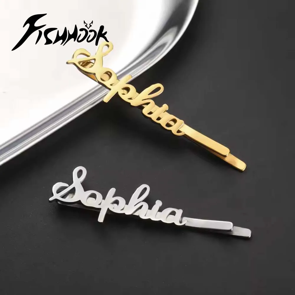 개인화 된 바레트 머리핀 이름 태그 사용자 정의 핀 금속 배지 여자 여자 여자 ..