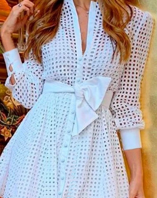 

2023 New Casual Summer Temperament Commuting Fashion Medium Length Skirt White Grid Long Sleeved Waistband Shirt Skirt for Women