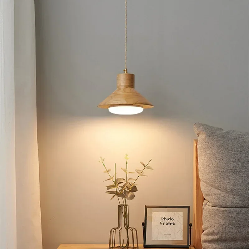 

Pendant Light Nordic Minimalist Style Solid Wood Mushroom Pendant Lamp Retro Dining Table Lamp Bedroom Beside Lamp