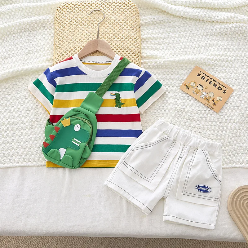 LJW 2022 Cartoon infant Suits Baby Clothing Set for Boys Girls Cute Summer Casual Clothes Set Striped Top+Shorts Kids Clothes Baby Clothing Set near me