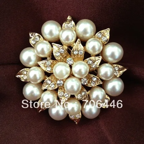

1.8 Inch Clear Diamante Cream Pearl Leaf Flower Brooch