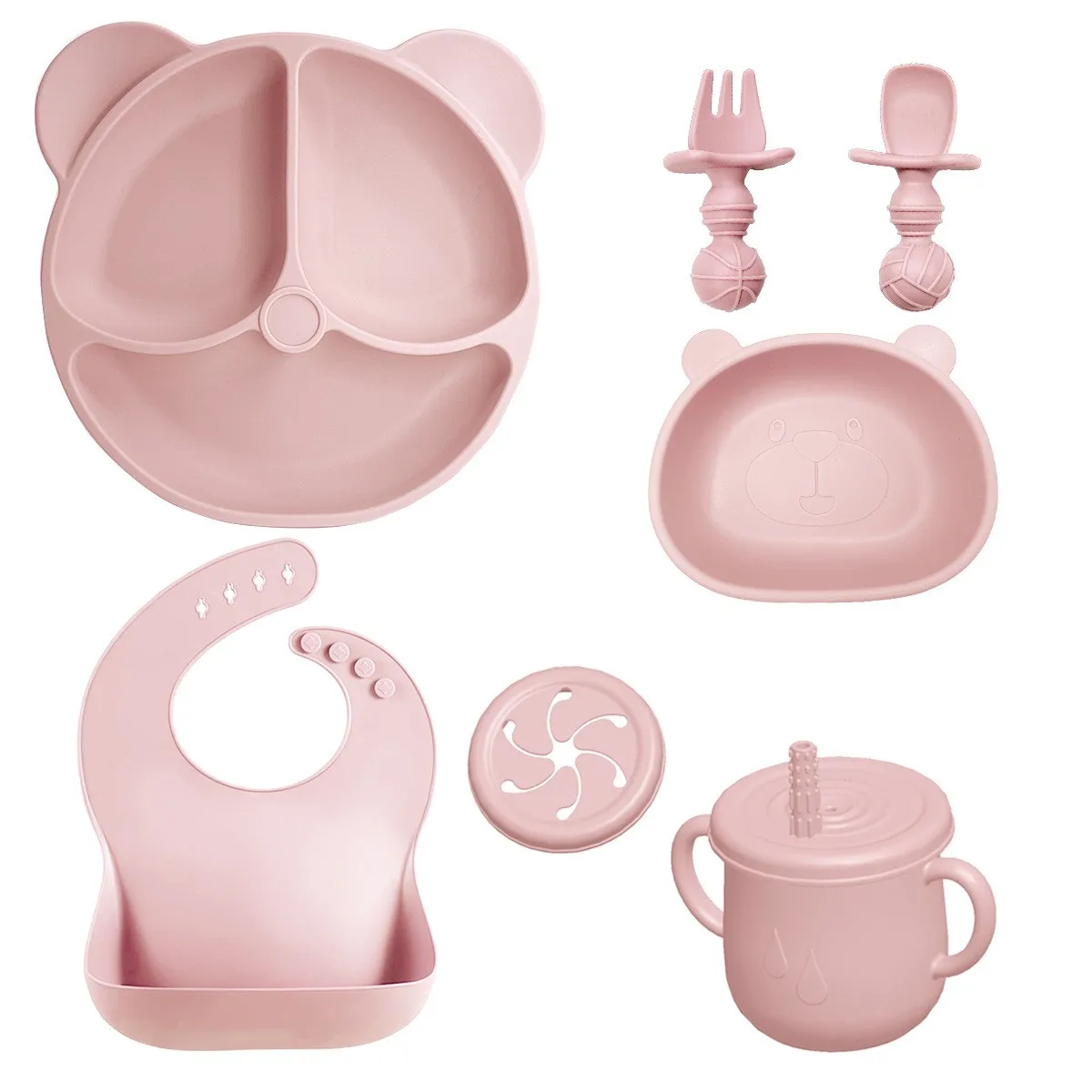 

9Pcs Baby Silicone Feeding Sets Suction Cup Bowl Dishes Kids Spoon Fork Feeding Snack Cup Personalized Name Baby's Tableware