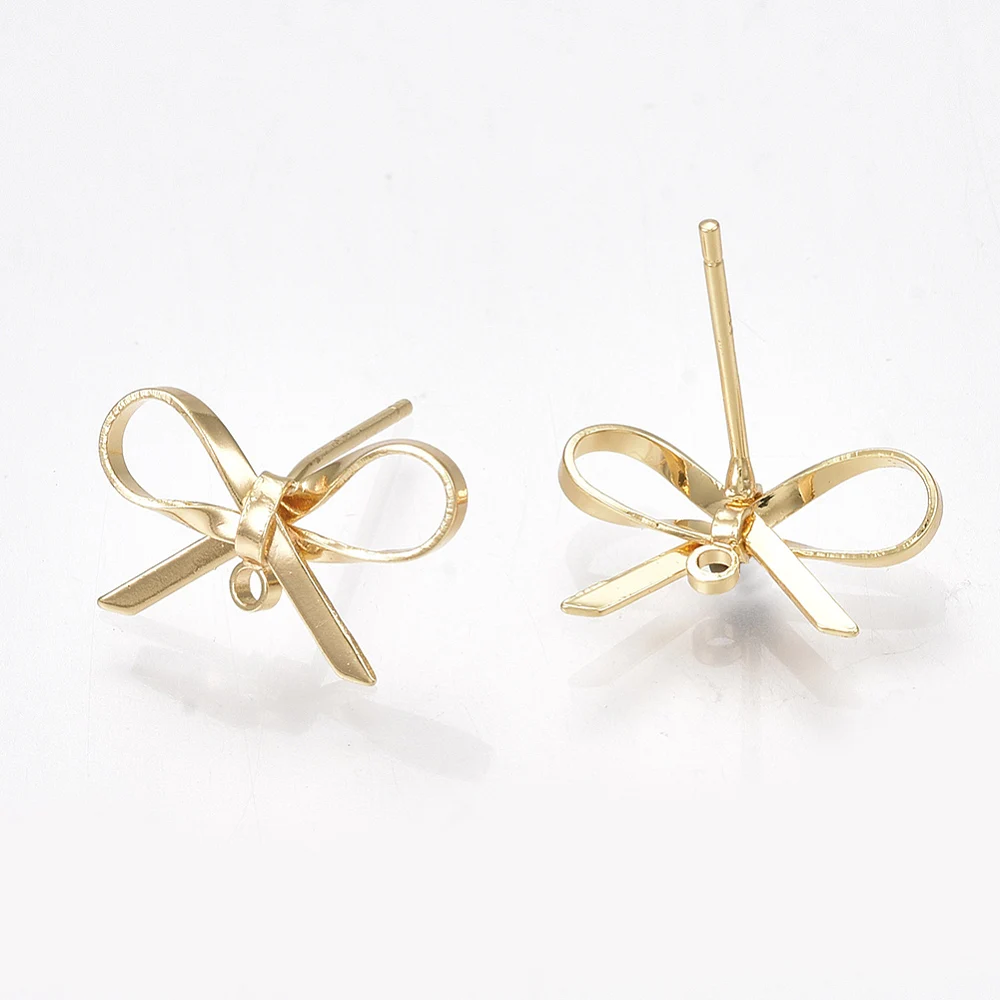 50 PCS Brass Stud Earring Findings with Loop Bowknot Gold Plated for Making DIY Earring  Jewelry  Acessories
