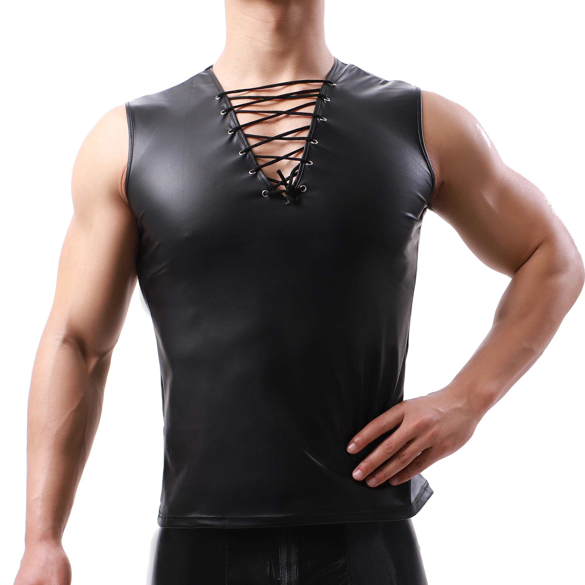 Slim Mens PU Leather Undershirts 