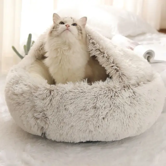 Lit d hiver 2 en 1 pour chat lit rond chaud pour animaux de compagnie maison