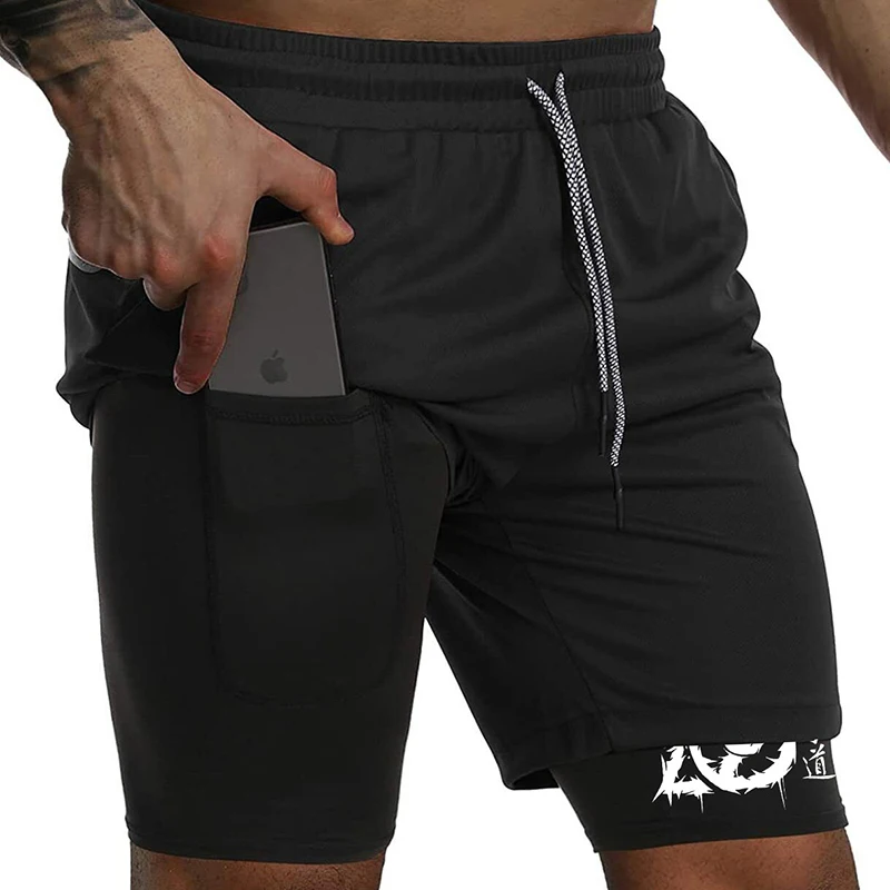 Karate Graphic 2 in 1 Workout Running Shorts For Men Compression Shorts Gym Jogging Training Breathable Fitness Short Pants