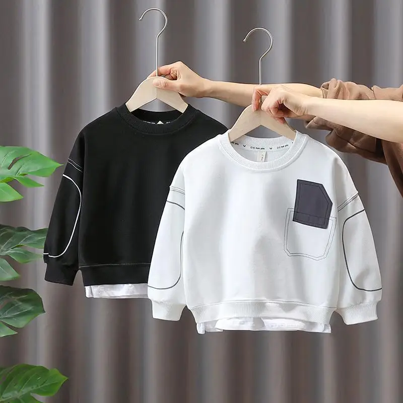 

2 To 8 Years, New 224 Children Boys Clothes White Black Fall Sweatshirt School Boy Tee Top For Kids Outerwear Spring Hoodie
