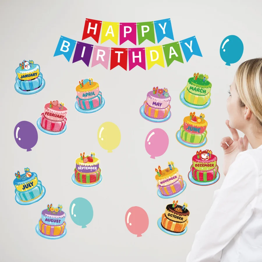 생일 축하 게시판 세트, 생일 벽 교실 장식, 달력 게시판, 교실용 컷아웃, 31 개