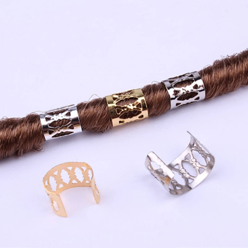 100pcs Gold Silver Dreadlock Hair Rings Adjustable Cuff Clip Hair