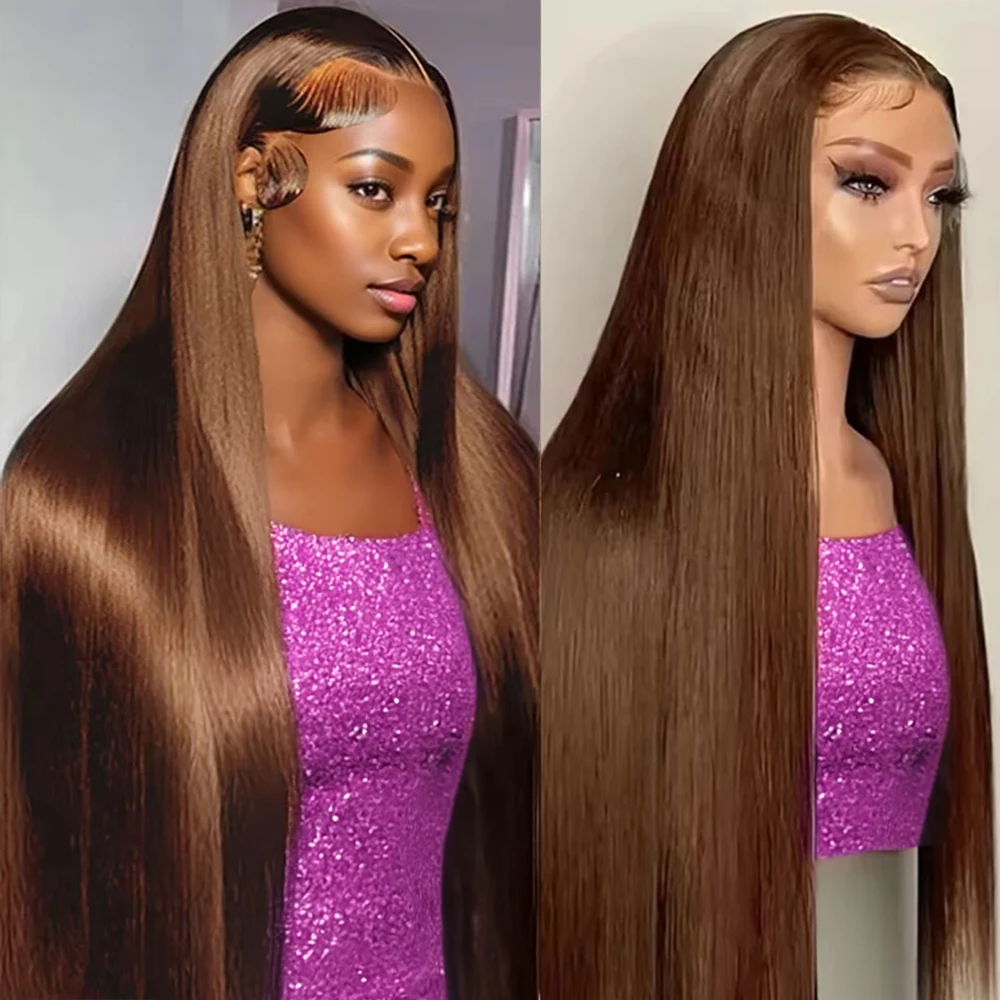 Human Hair Wig Hd Dark Chocolate Brown 13x4 Bone Straight Human Hair Lace Front Wig 13x6x1 Lace Frontal Wigs Pre plucked Colored Wig For Women