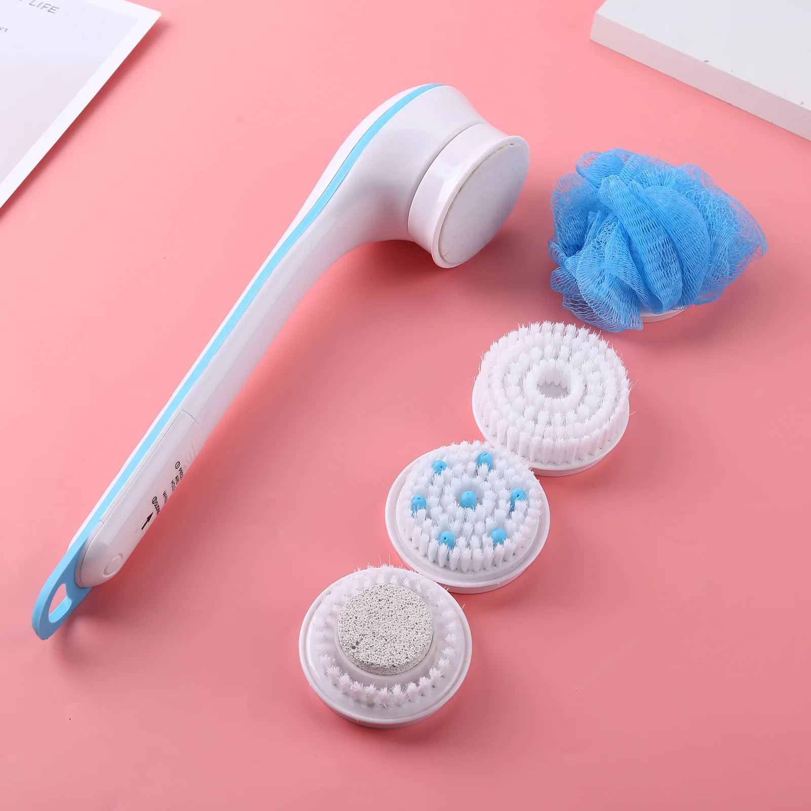 Massager Bath Brush Waterproof Rotating Scrubber Shower Brush Long Handle 5 Heads Skin Care Set cleaning brush
