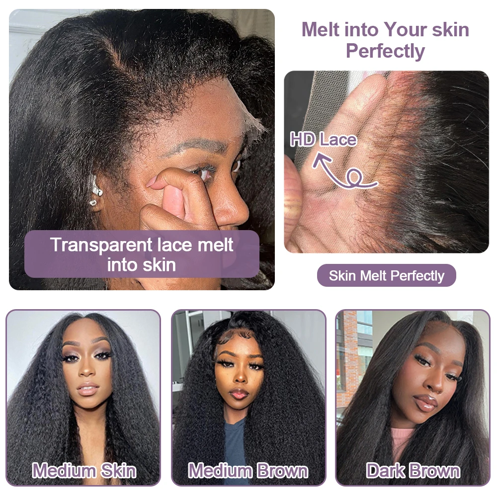 Crépus droite Bob perruque sans colle 100% cheveux humains crus Tissage perruque HD Transparent dentelle fermeture Yaki perruque courte Perruques vietnamiennes