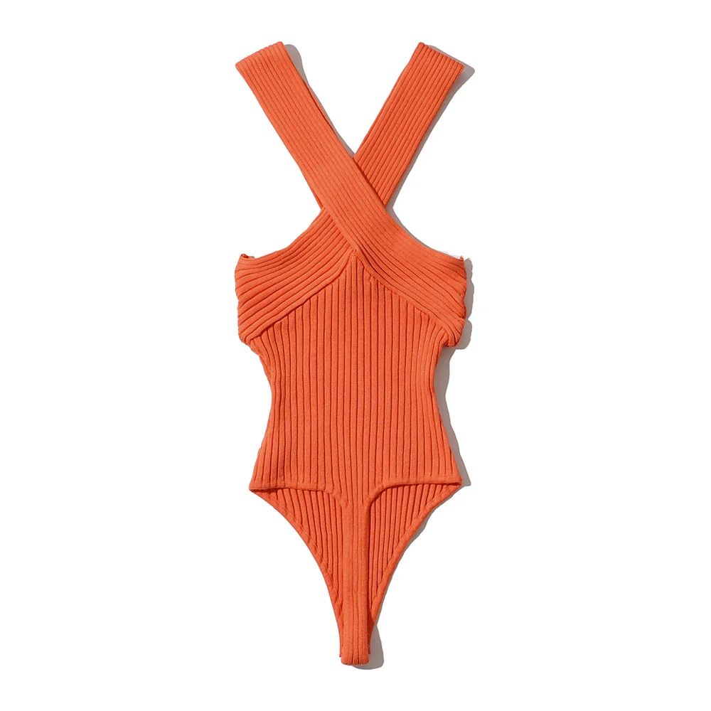 Maxdutti England Style Ins Fashion Blogger Retro Overlapping Halter Sexy Knitted Sexy Boysuits Women Tops