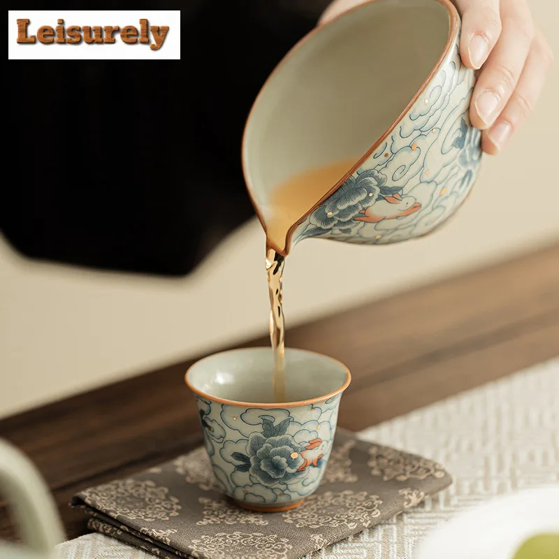 2pc/lot Cloud Rabbit Ru Kiln Porcelain Teacup Zen Tea Bowl Sample Tea Cup Fragrance Cup Jianzhan Master Cups Teaware Supplies