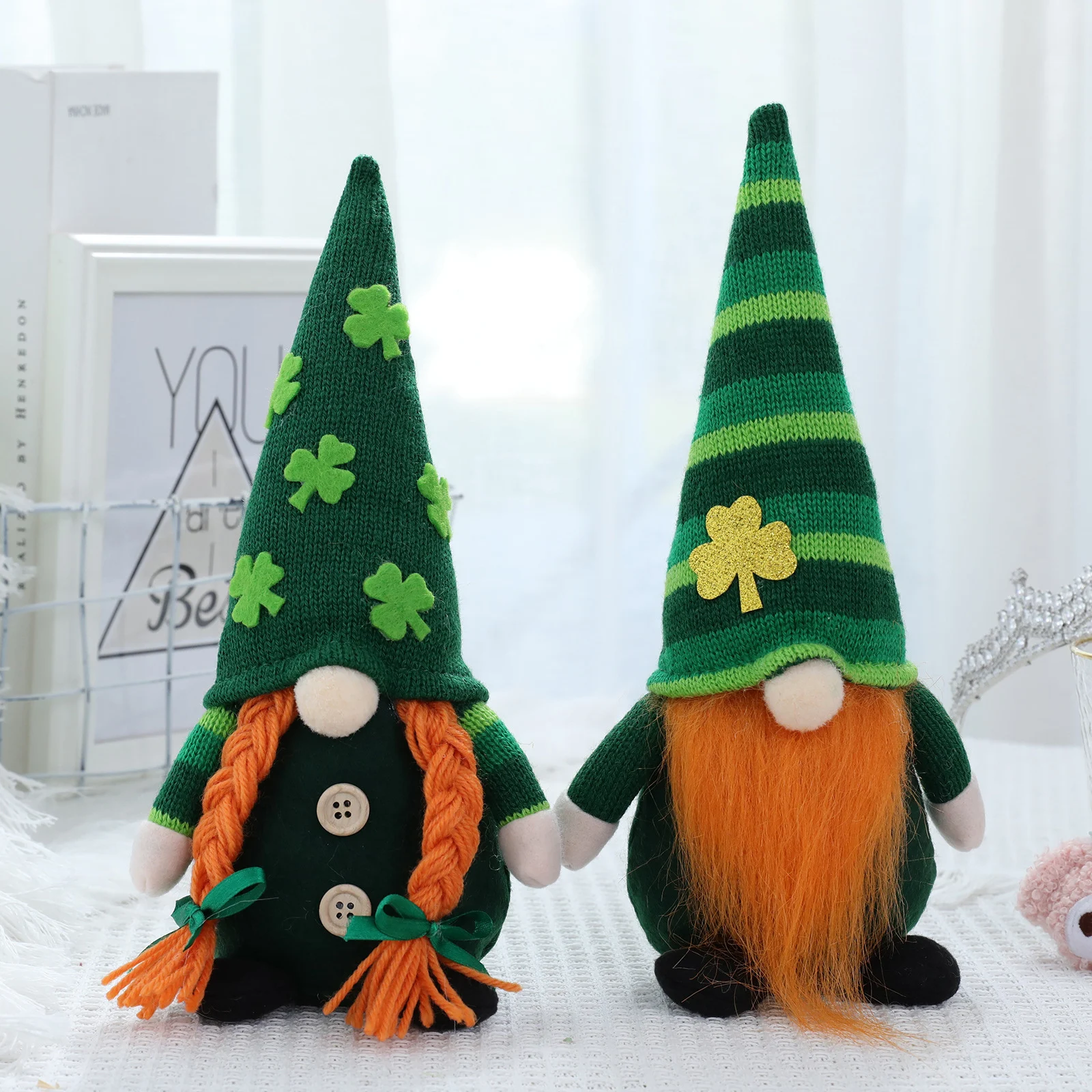 St Patricks Day Gnomes Plush Decoration Green Hats Faceless Gnome with Shamrock Faceless Elderly Saint Patricks