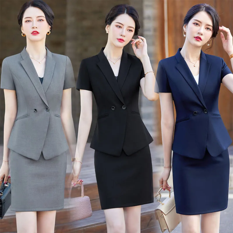 

Summer Short Sleeve Fashion Temperament Slim-Fit Commute Solid Color Business Wear Two-Piece Set Work Uniforms Sense Workwear