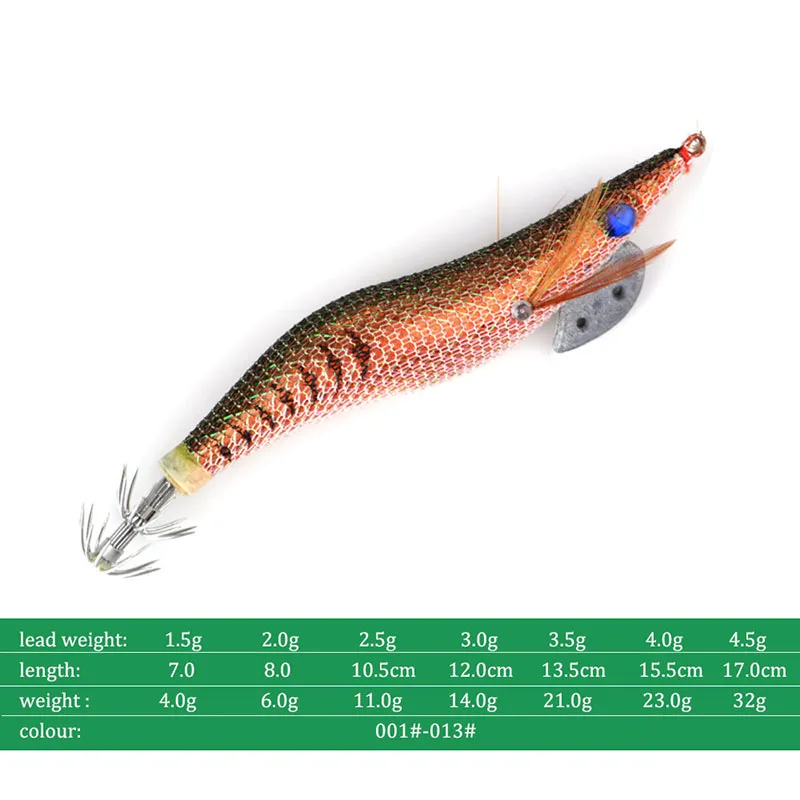 2.5# 3.0# 3.5# Luminous Squid Jigging Fishing Lure Wood Shrimp with Noisy Ball Octopus Squid Jig Hooks Cuttlefish Saltwater Bait