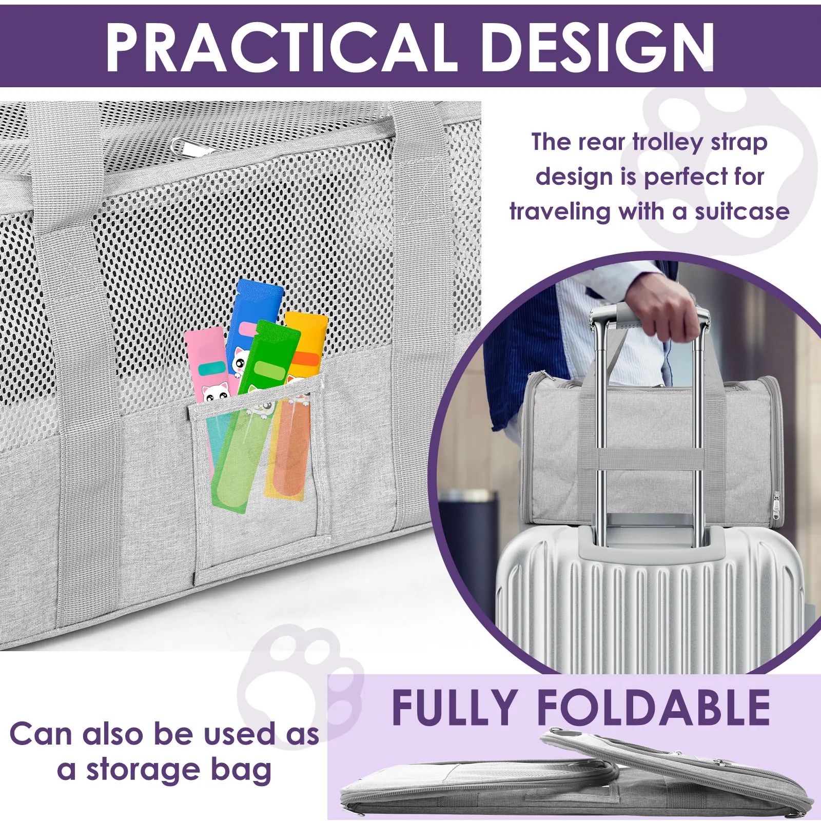 Cat Carrier Bag Oxford Cloth Foldable Pet Carrier Cage Breathable Portable Dog Crate Bag with Food Bowl Shoulder Strap