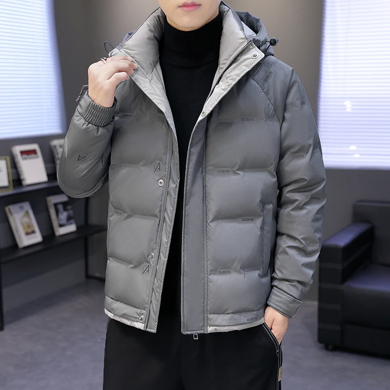 Casual Men's Autumn Winter Hooded Duck Down Jackets New Trendy Solid Warm Short Puffer Coat Outwear Windproof Loose Thick Parkas