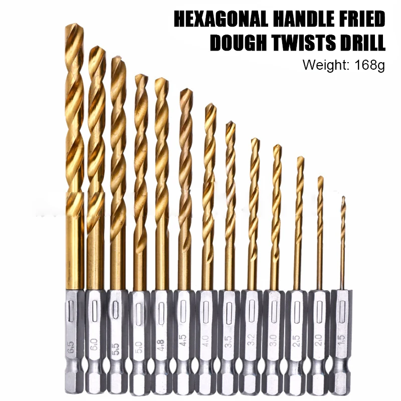 

13/16Pcs Hex Shank 1.5-6.5mm HSS Twist Drills Titanium Coated Drill Bit Set Power Tools Accessories