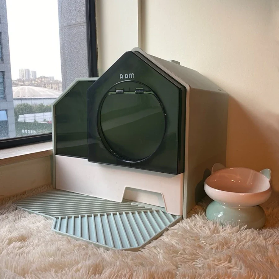 

Square Enclosed Cat Litter Box Green House One Hitter Sift Training Kit Villa Rabbit Toilet Portable Kattenbak Cat Accessories