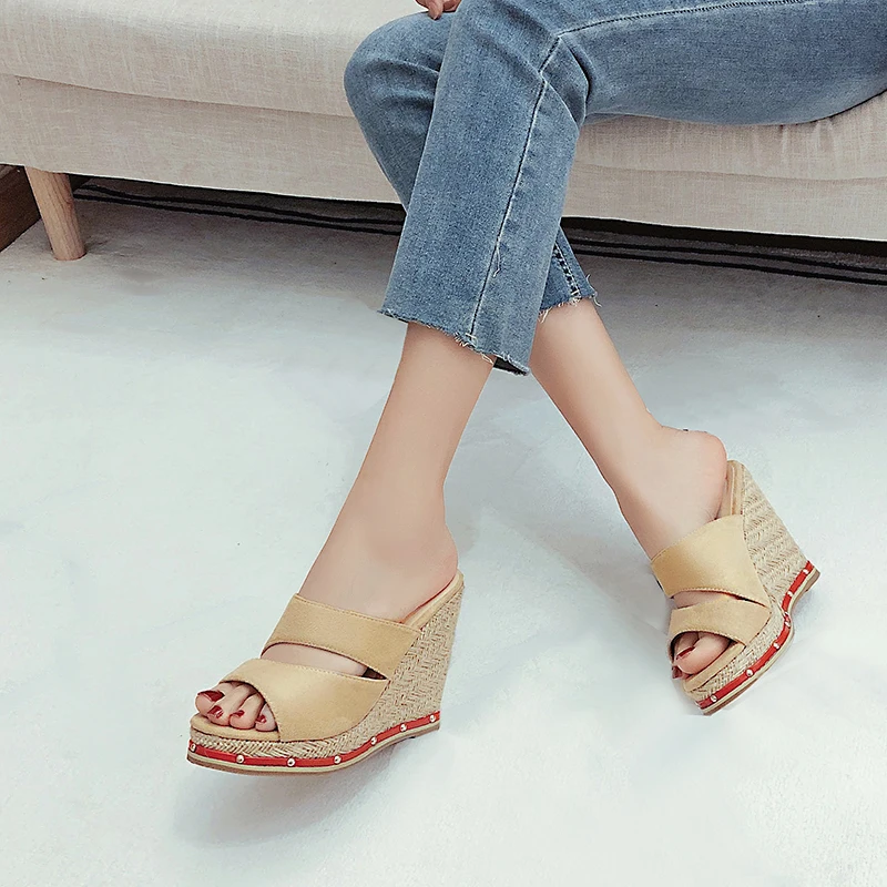 Thick Bottom Platform Women's Slippers Wedge Heels Mules Shoes