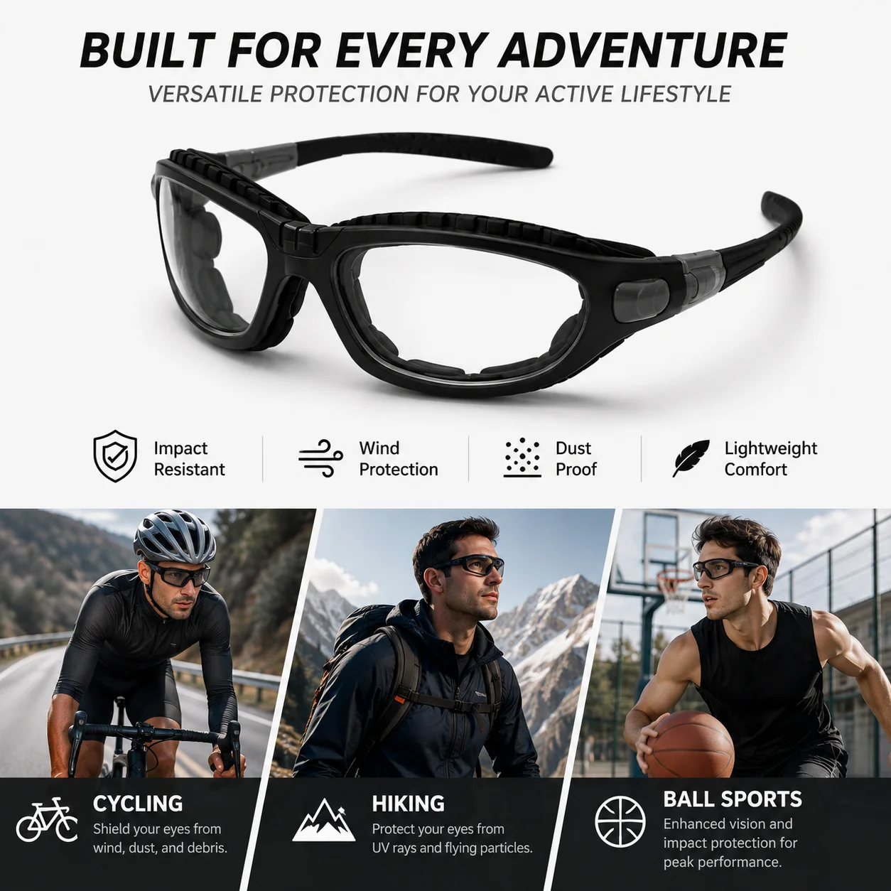 Enhanced Foam-Sealed Windproof and Dustproof Safety Goggles for Outdoor Activities, Unisex Design with Dry Eye Relief