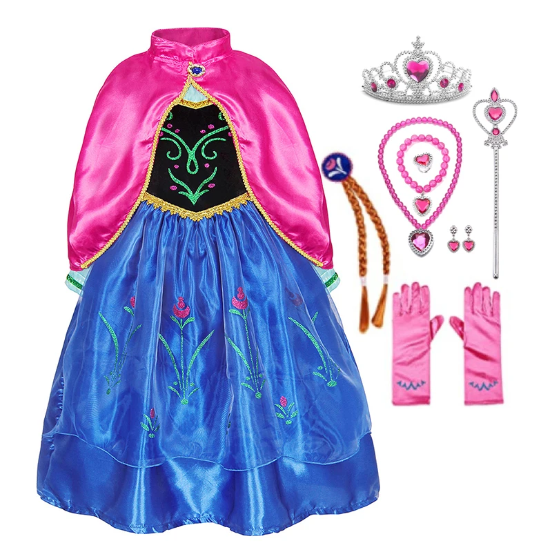 thumbnail image 1 of Disfraz de Elsa, reina de las nieves de Disney para niñas, vestido de Elsa, traje de cosplay de Frozen, disfraz de princesa de las nieves, traje de fiesta de cumpleaños de Halloween, 1 of 5