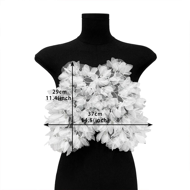 Schwere Industrie Doppelschicht Mesh Spitze Plissee Perlen Applikation DIY Fee Blume Hosenträger Brust Wrap Abendkleid Zubehör – Detail 6