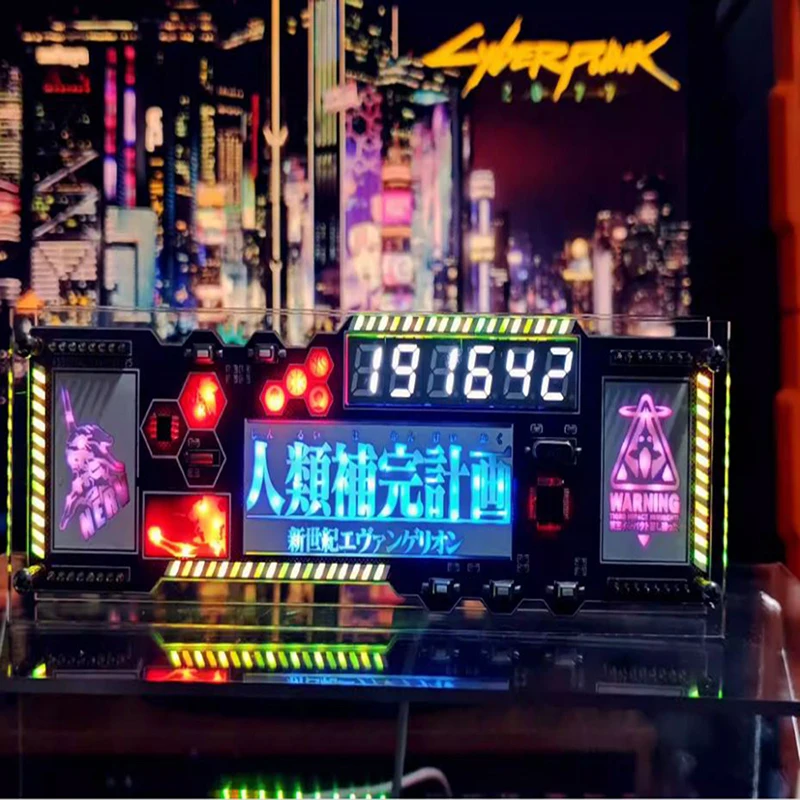 cyberpunk-rgb-led-clock-diy-handmade-led-desktop-atmosphere-clock-desktop-eva-theme-clock-with-acrylic-shell