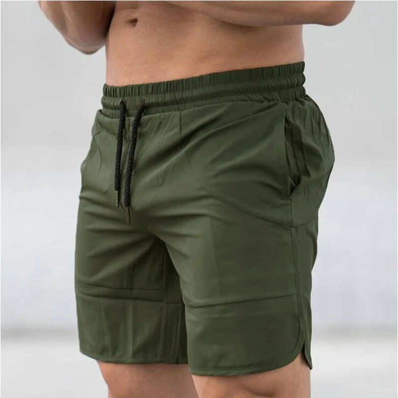 New Summer Fitness Men's Shorts Solid Color Casual Sports Trousers Running Beach Training Quick Drying Pants Panel Pocket Bottom