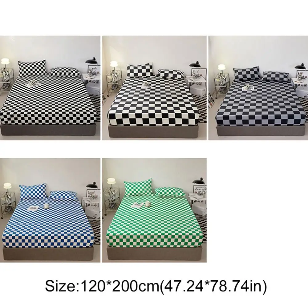 Checkered Pattern Fitted Bed Sheet All-inclusive Elastic Band Mattress Cover Breathable Washable Mattress Protector