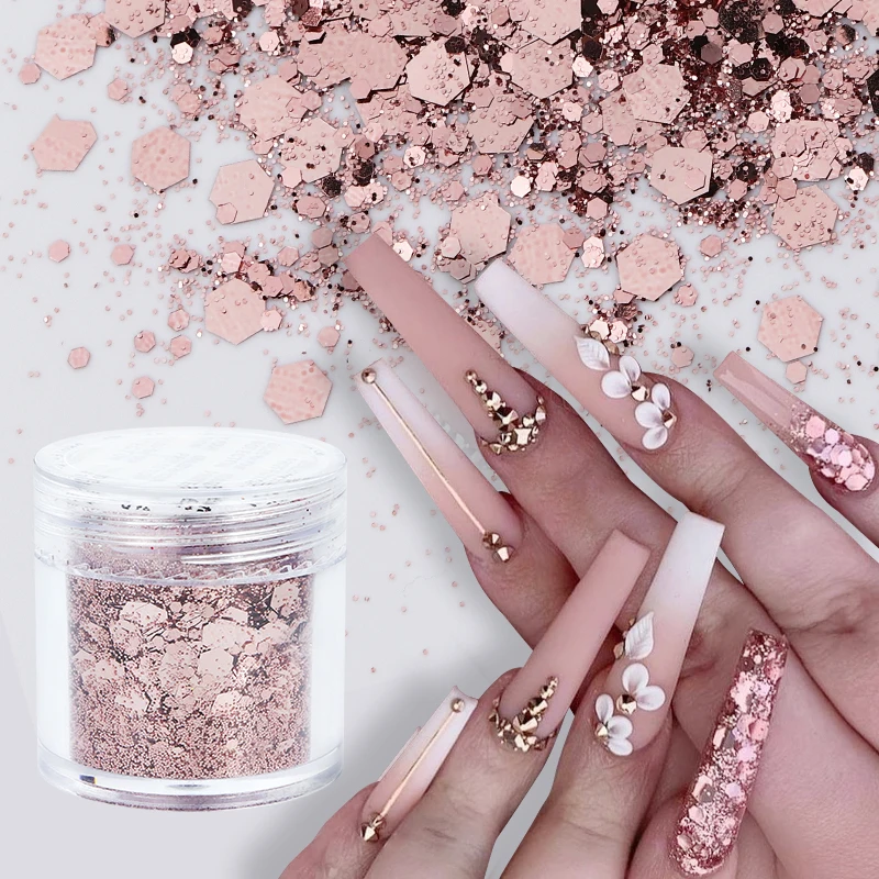 10ML Chunky Glitter Powder Nail Art decorazioni Sparkly Gold Silver Mixed Hexagons paillettes Summer Nails Art accessori suggerimenti fai da te