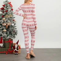 Women's Christmas Jumpsuit Pajama Long Sleeve V Neck Snowflake Plaid Print Romper Overall Sleepwear Party Casual Loungewear - Image 3