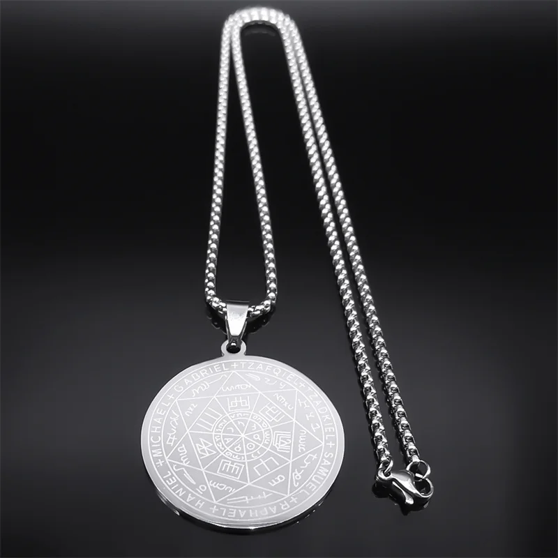 Seven Archangels Amulet Stainless Steel Necklaces Men Seal of Salomon Talisman Christian Protection Jewelry collar hombre N1162