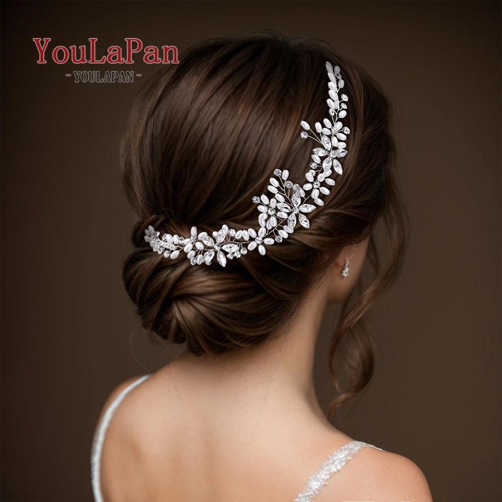 Pearl Wedding Headband with Comb Woman Hair Accessories Rhinestone Bride Headpiece Princess Tiara Bridesmaid Gift HP128