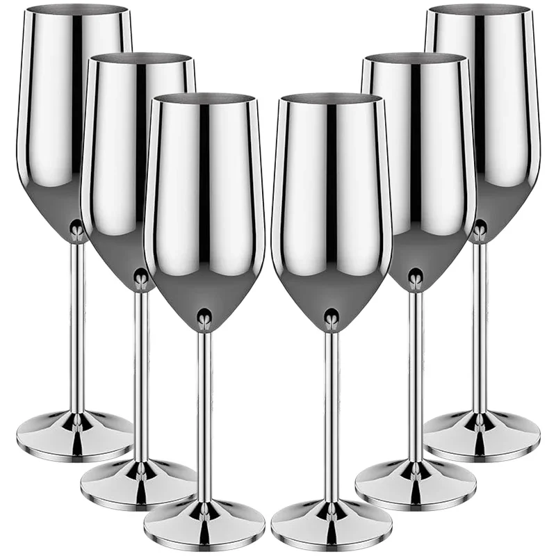 6Pcs Stainless steel wine glasses unbreakable metal cocktail glasses 220ml for drinking cocktails and wine at bar Cup