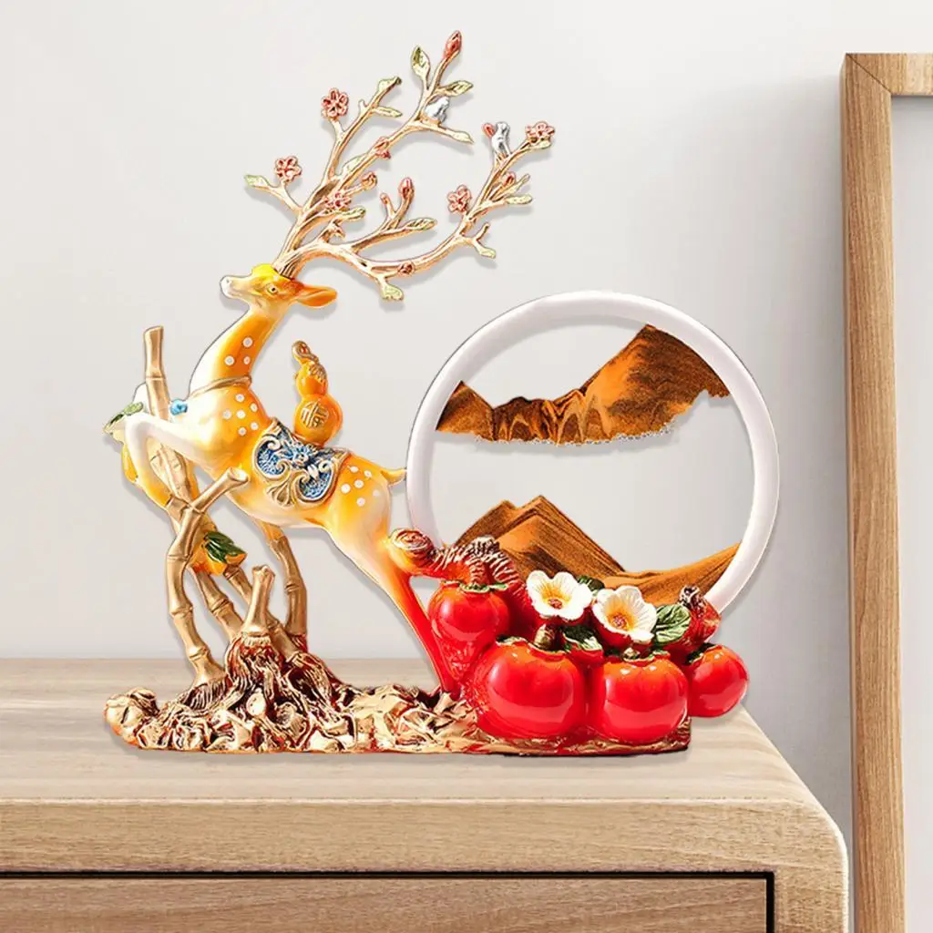 Deer Sculpture 3D Moving Sand Art Picture Decor for Office Bookshelves Table